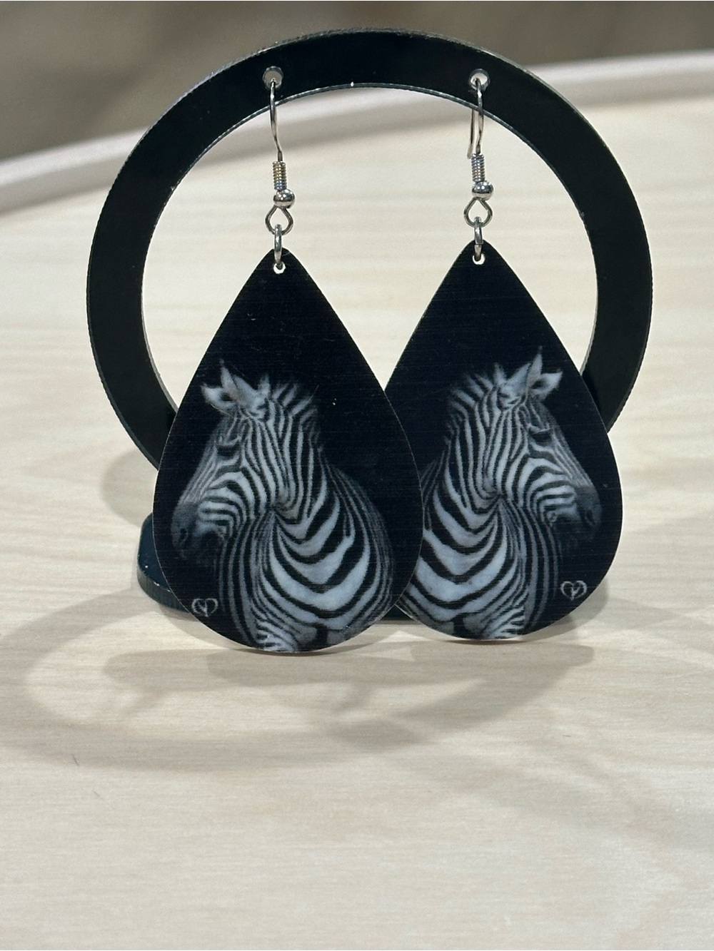 WEVENI Lightweight Black Zebra Teardrop Earrings
